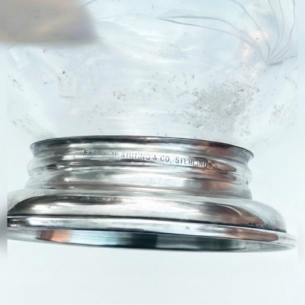 Antique 1900 Frank M. Whiting Sterling Silver & Etched Crystal Syrup Pitcher - Picture 5 of 10